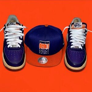 Vintage Nike Air Force 1 and Phoenix Suns Cap in Purple and Orange